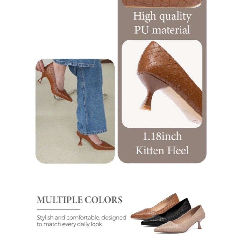 NEWBELLA Women's Kitten Heels Pumps Pointed Toe Slip On Dress Shoes Size 10 Work - Picture 6 of 15